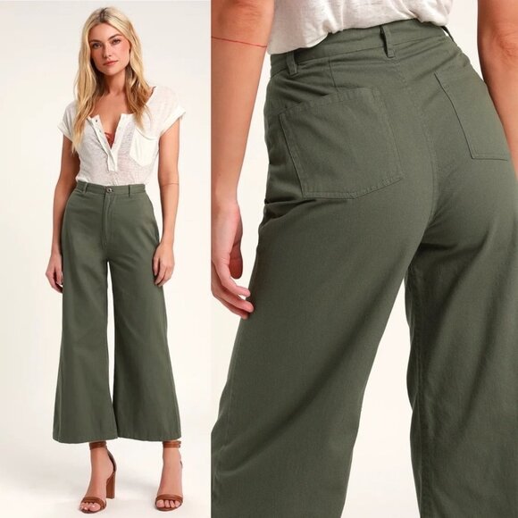 NWT Revolve Amuse Society Army Green High Rise Wide Leg Pants Size Large Boho L‎ - Picture 1 of 11
